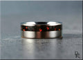 DR Rings titanium ring with inlay featuring black and red textured design on silver band
