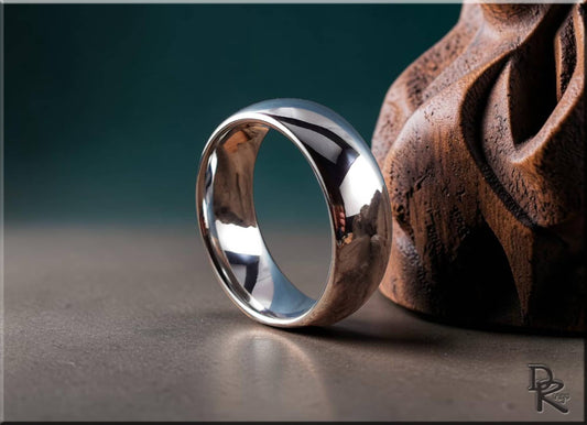 White Tungsten Carbide ring, domed, polished