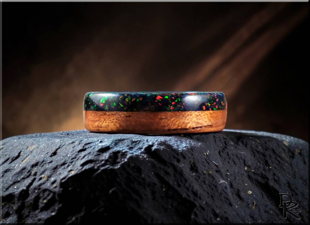 Bentwood Ring: Spanish Cedar, Opal Inlay, Ceramic Core