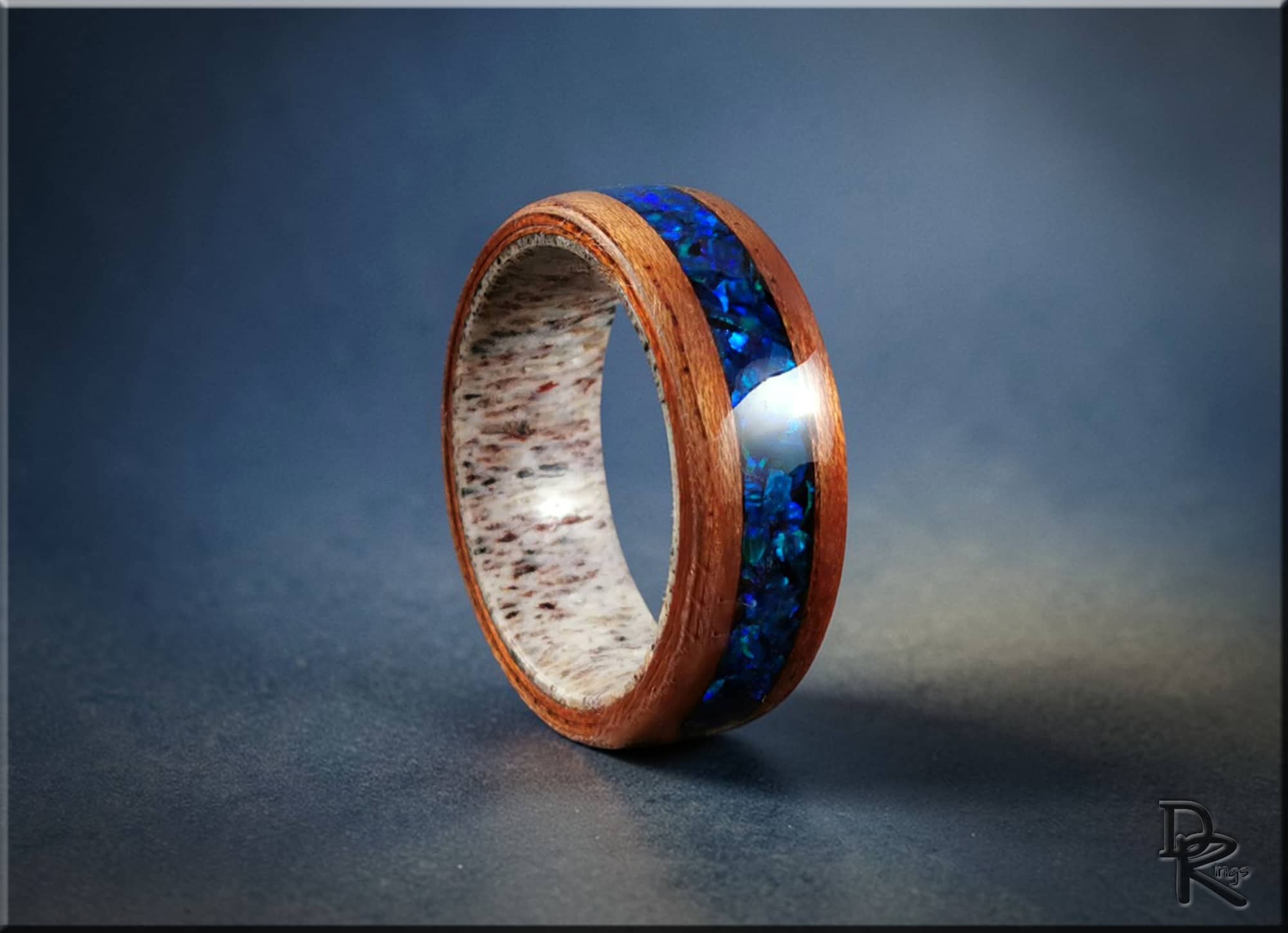 Bentwood Ring: Etimoe, Opal Inlay, Deer Antler Core