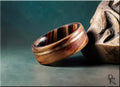 Bentwood Ring: Tiger Etimoe with offset Bronze Wire inlay, multi-colour wood core