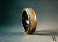 Bentwood Ring: Tiger Etimoe with offset Opal inlay, black ceramic ring core