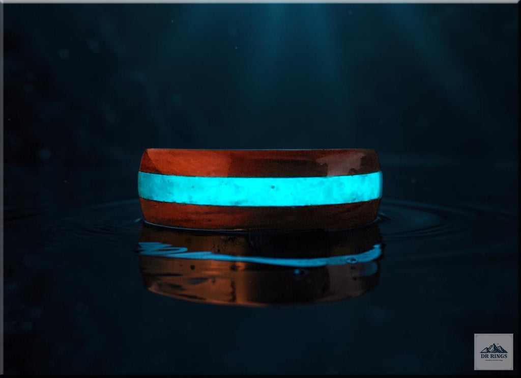 Bentwood Ring: Honduran Mahogany, Opal Glow Inlay, Blue Koto Core