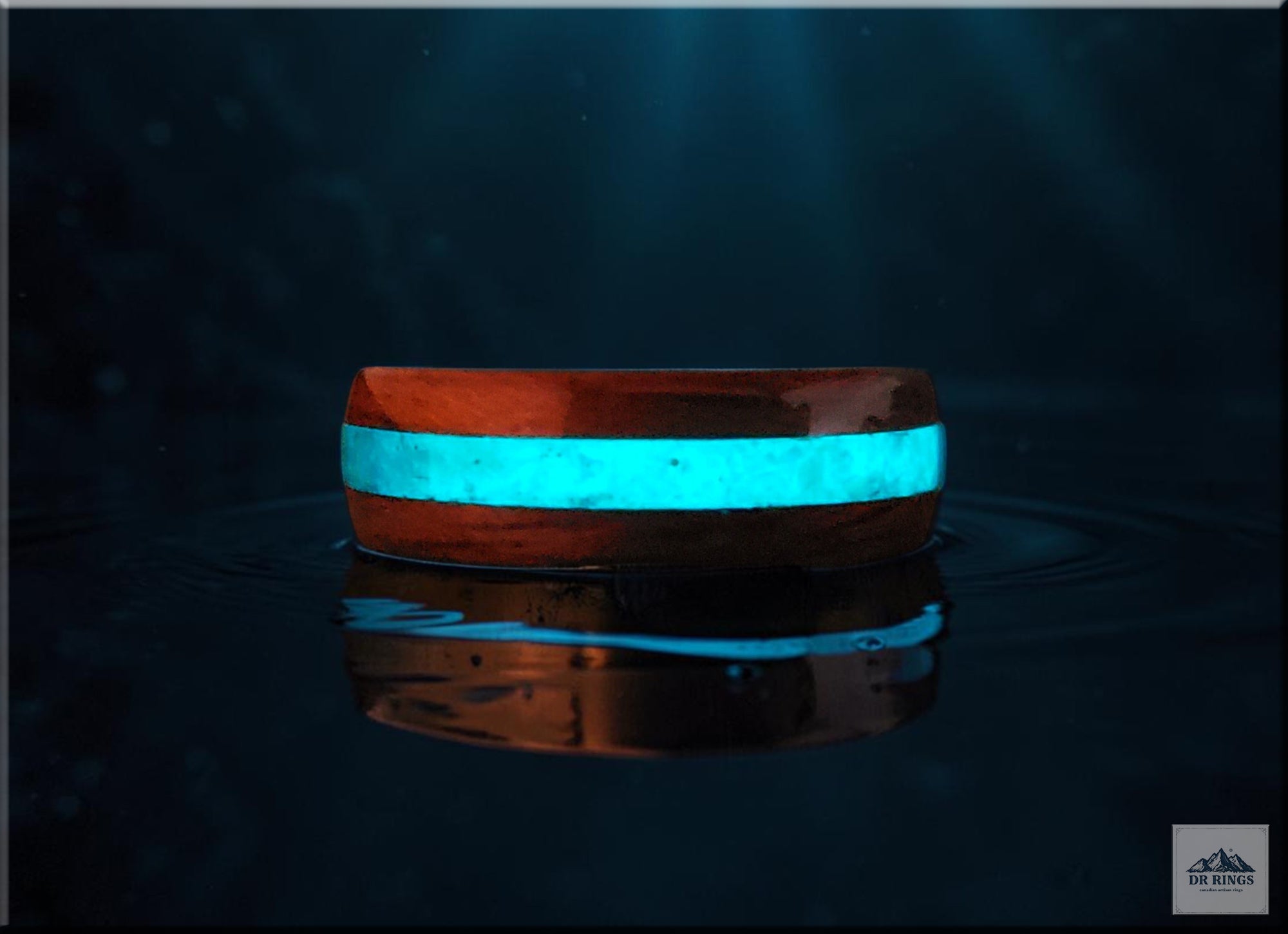 Bentwood Ring: Honduran Mahogany, Opal Glow Inlay, Blue Koto Core