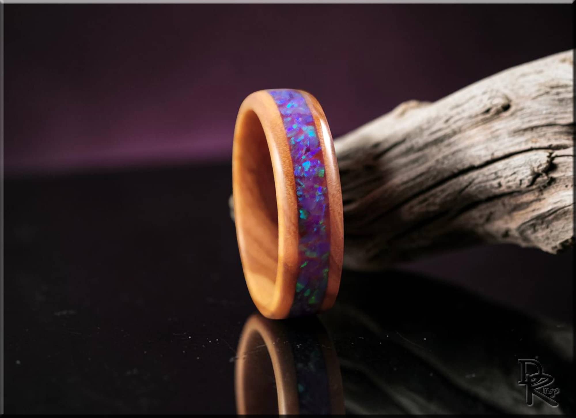 Olivewood Ring with Opal Inlay