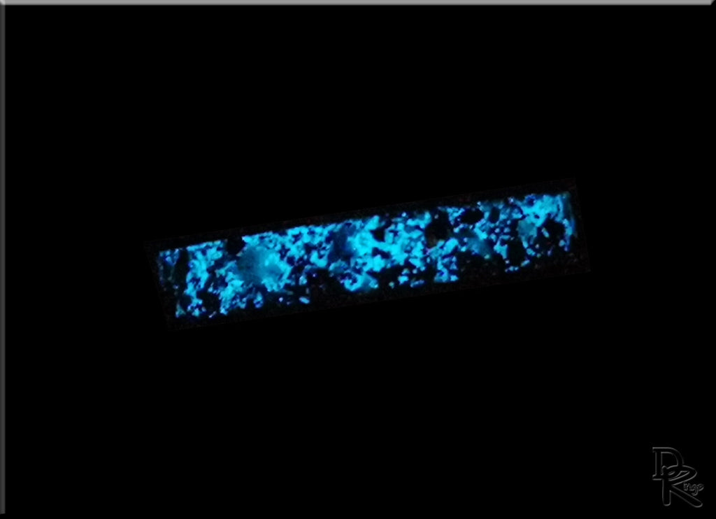 Hammered ceramic ring with inlay glowing blue in the dark by DR Rings