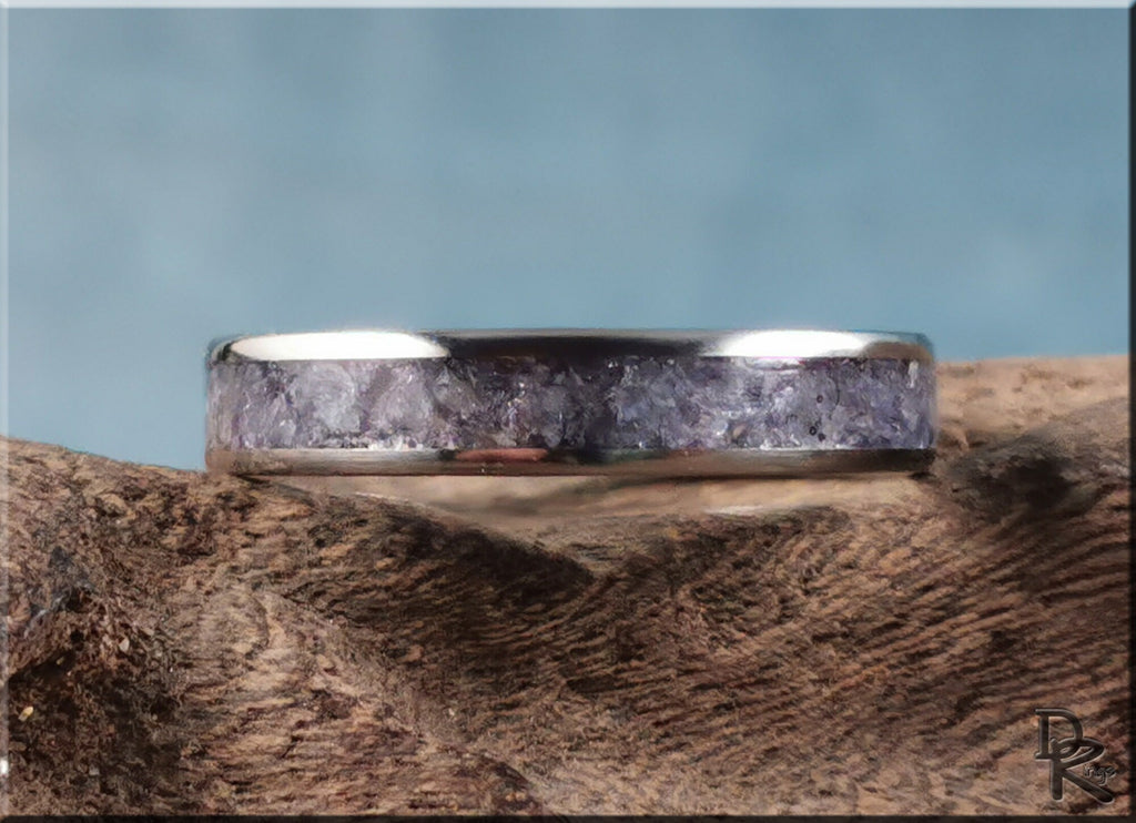 DR Rings titanium ring with inlay featuring a textured gray stone design on a polished band