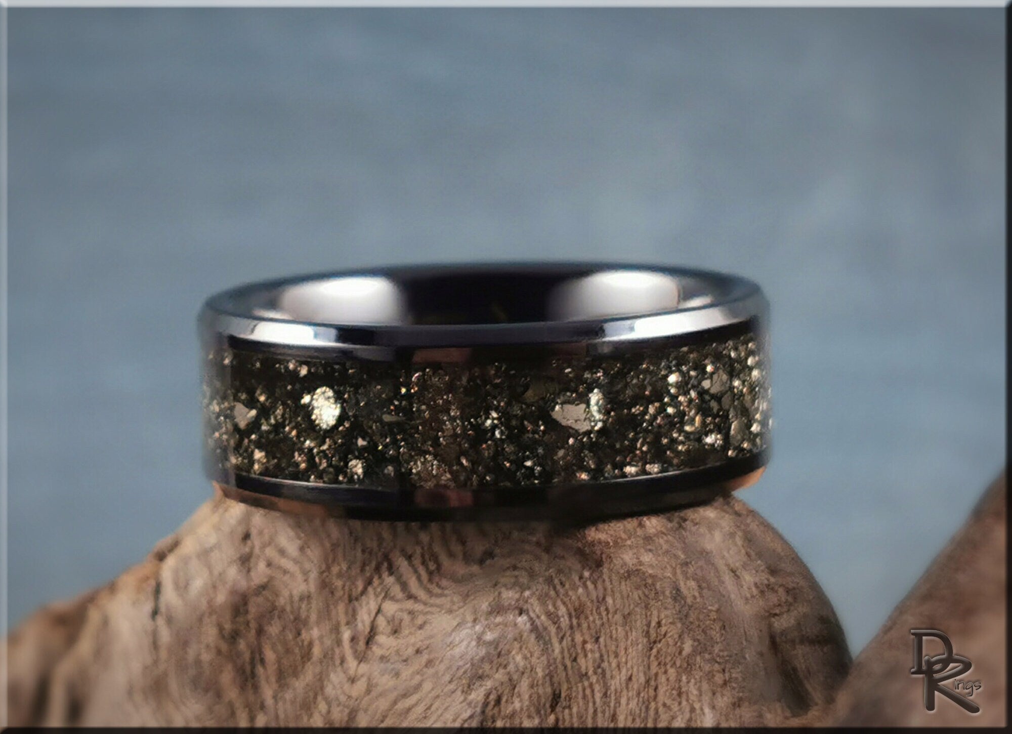 DR Rings ceramic ring with pyrite embedded for a unique sparkling design