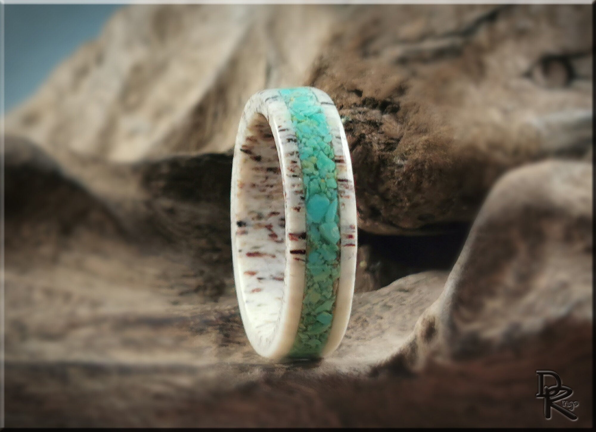 DR Rings antler ring with turquoise inlay featuring natural earthy and blue tones