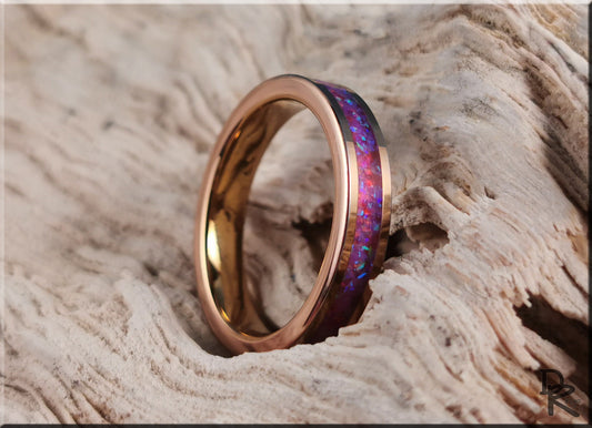 Rose Gold Plated Tungsten Carbide Channel Ring w/Opal inlay - metal ring