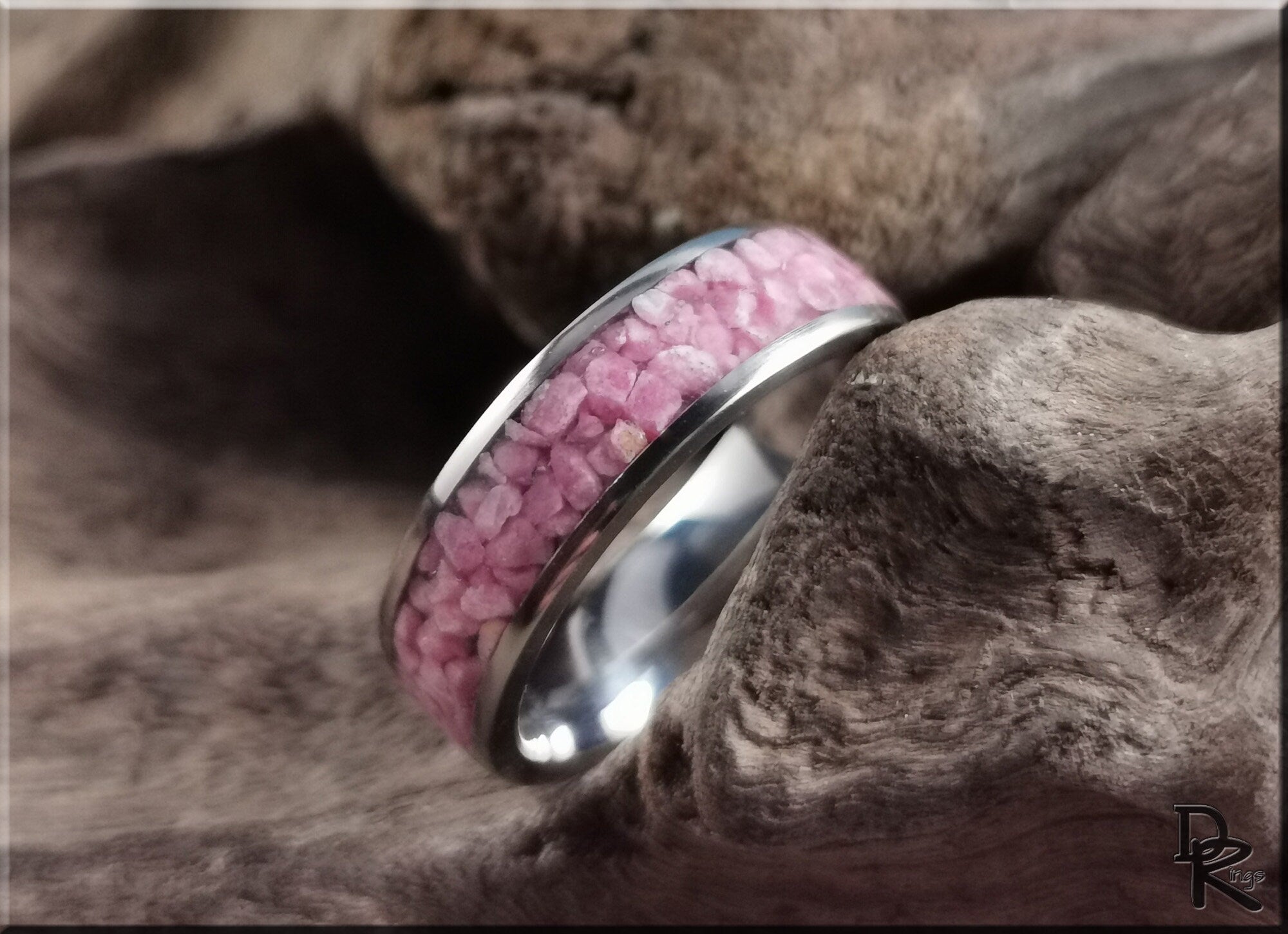 Titanium Channel Ring w/Rhodonite stone inlay - metal ring