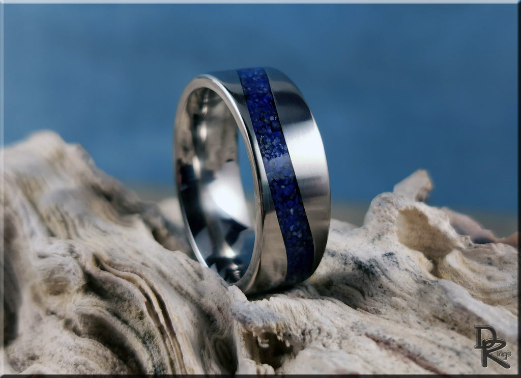 Titanium Wave 8mm Channel Ring w/Lapis Lazuli inlay - metal ring