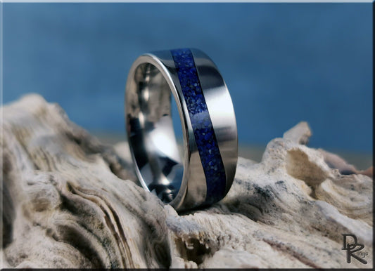 Titanium Wave 8mm Channel Ring w/Lapis Lazuli inlay - metal ring