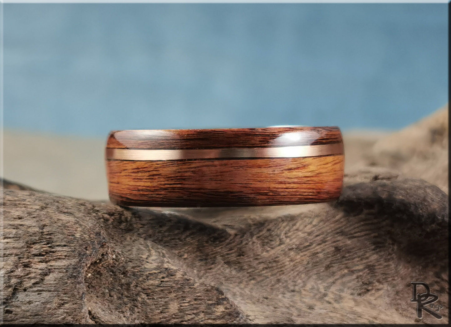 Bentwood Ring - Santos Rosewood w/offset Bronze wire inlay on titanium ring core - wood ring