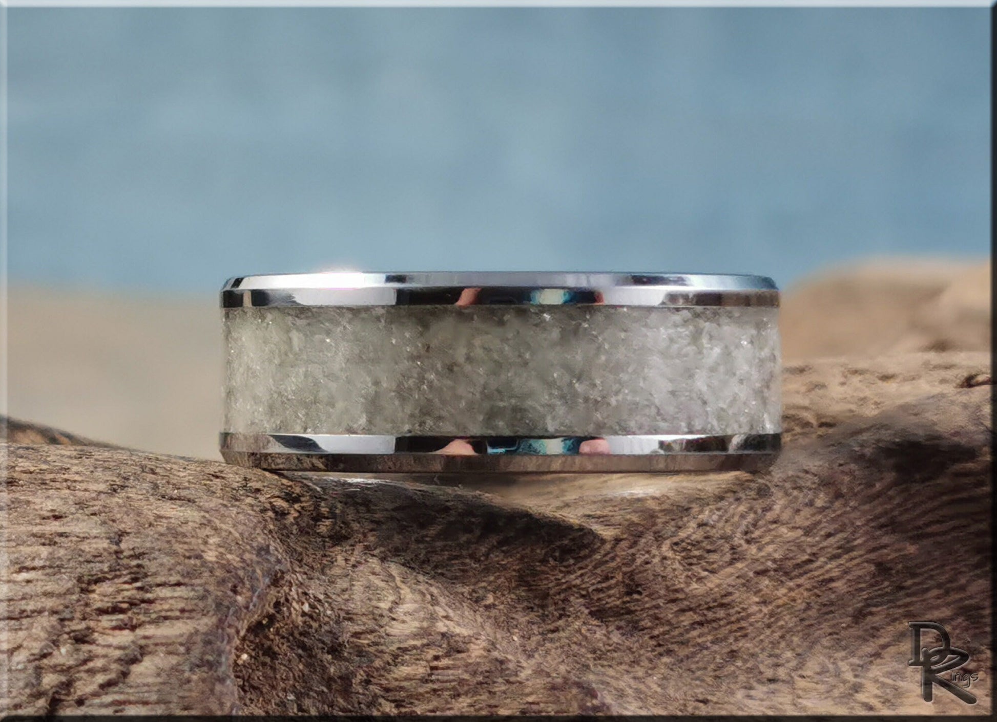 Tungsten Carbide Channel Ring w/Smokey Quartz and Glow inlay - glow ring