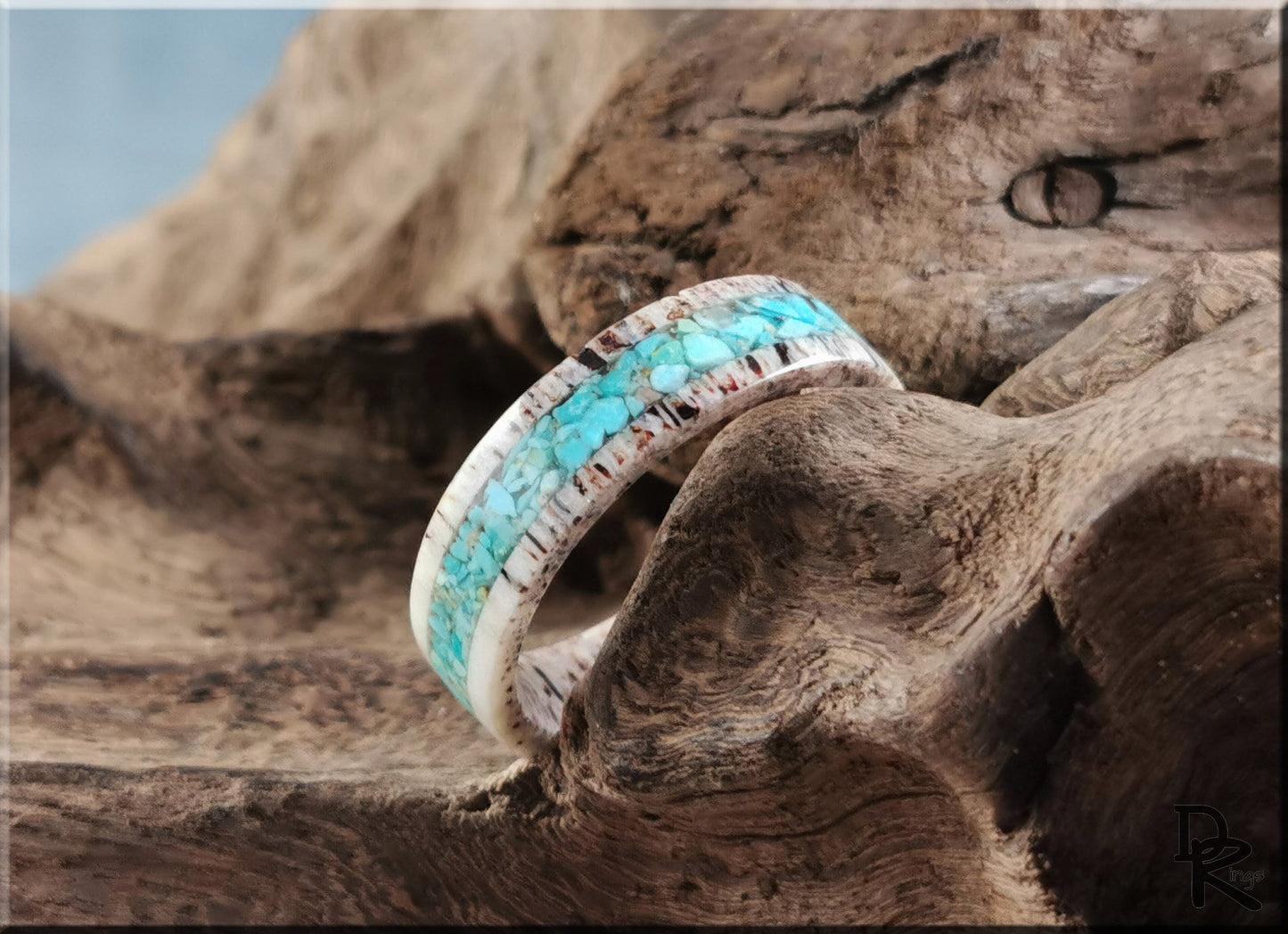 Deer Antler Channel Ring w/Kingman Turquoise inlay - antler ring