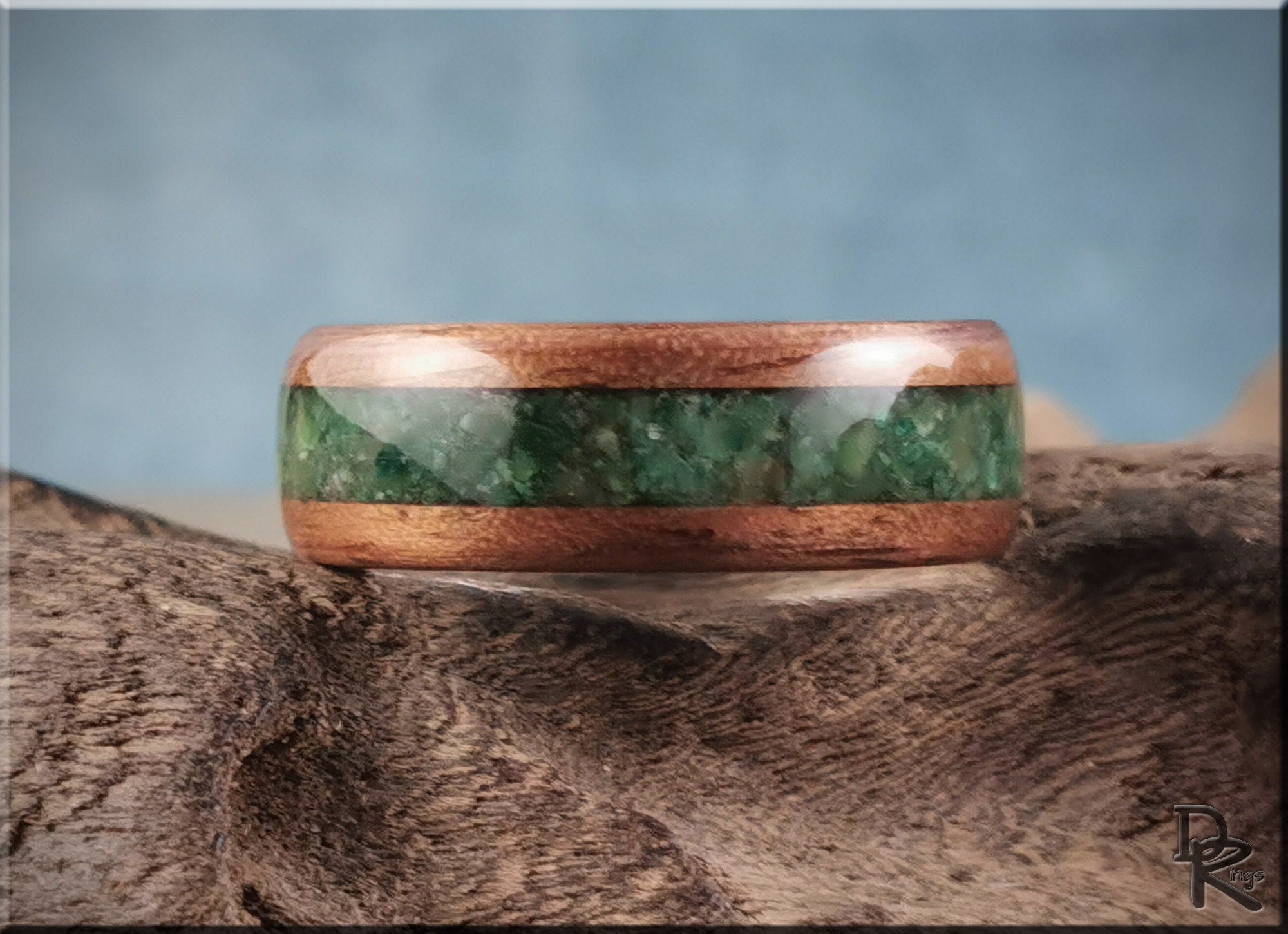 Bentwood Ring - Black Walnut w/Buddstone inlay, on premium Cobalt Chrome ring core - wood ring