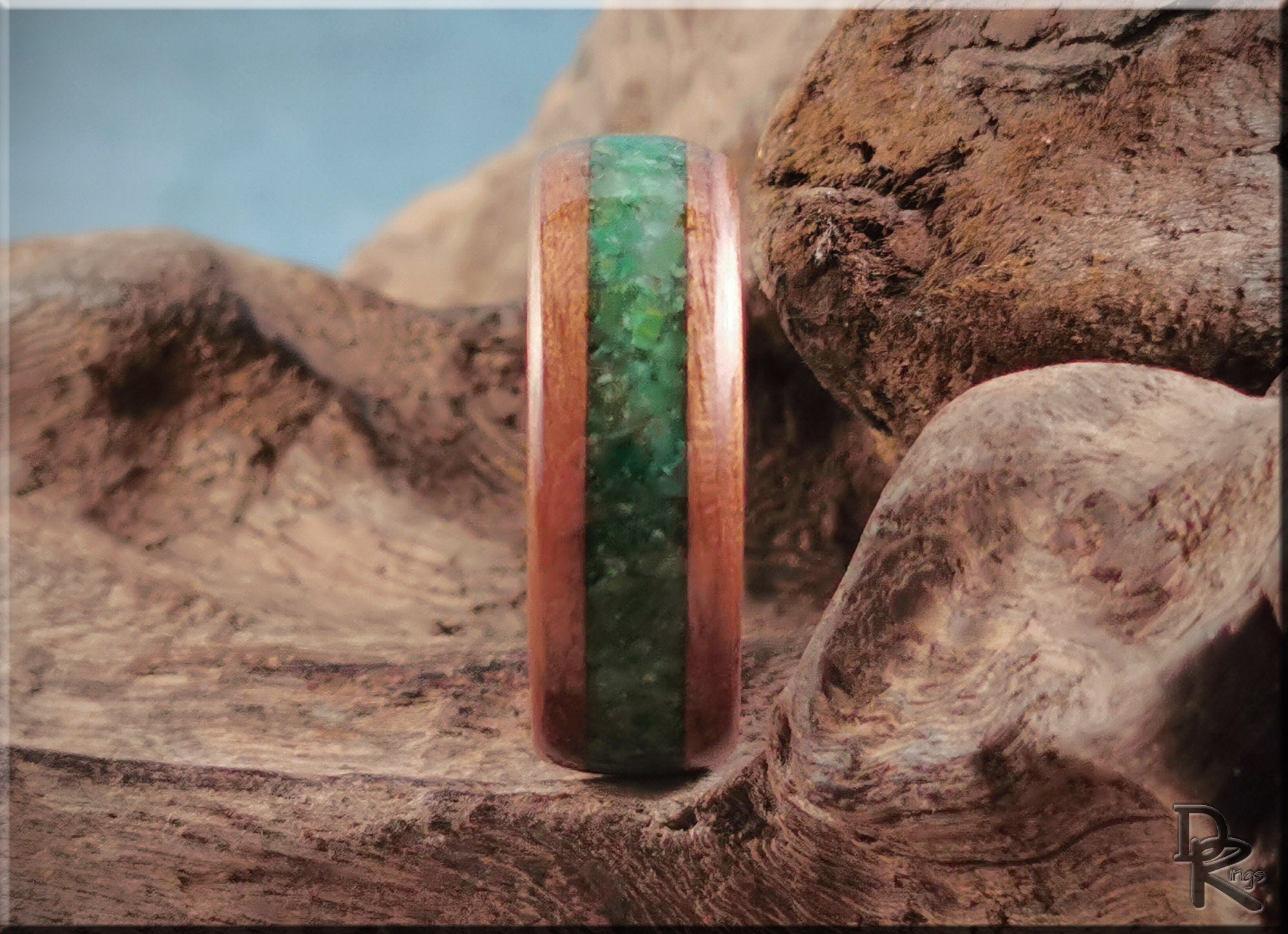 Bentwood Ring - Black Walnut w/Buddstone inlay, on premium Cobalt Chrome ring core - wood ring