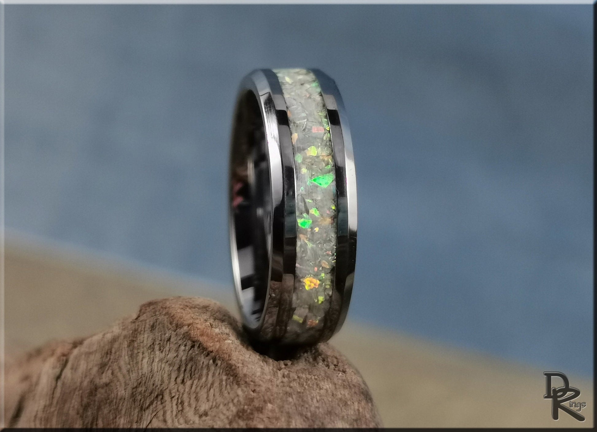 Tungsten Carbide Channel Ring w/Opal inlay - metal ring