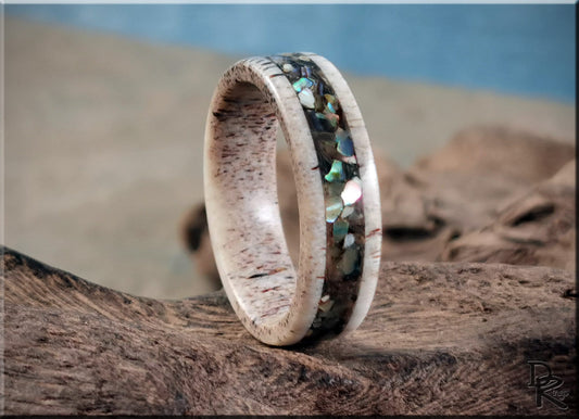 Deer Antler Channel Ring w/Abalone Shell inlay - antler ring