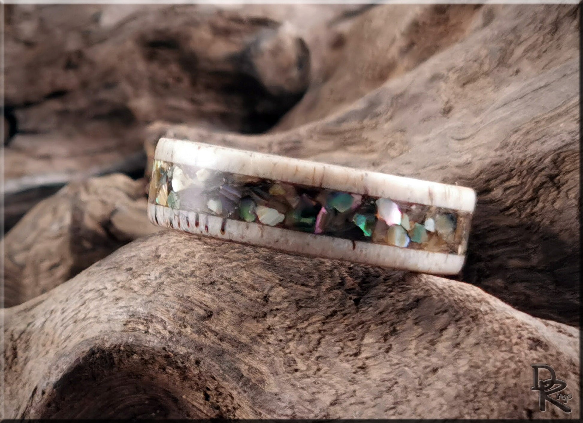 Deer Antler Channel Ring w/Abalone Shell inlay - antler ring