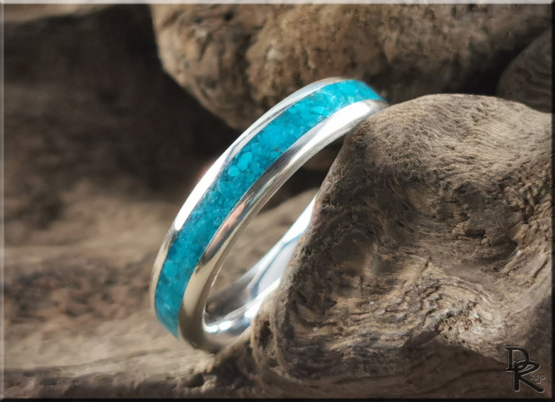Premium .925 Sterling Silver Channel Ring w/Chilean Chrysocolla stone inlay - silver ring