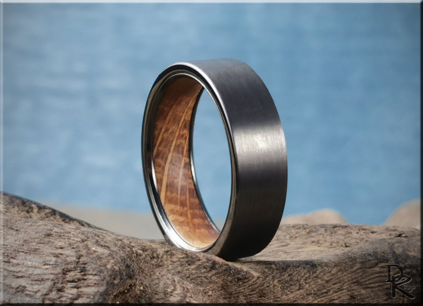 Brushed 7mm Gun Metal Tungsten Carbide Ring w/Whisky Barrel inner core - wood and metal ring