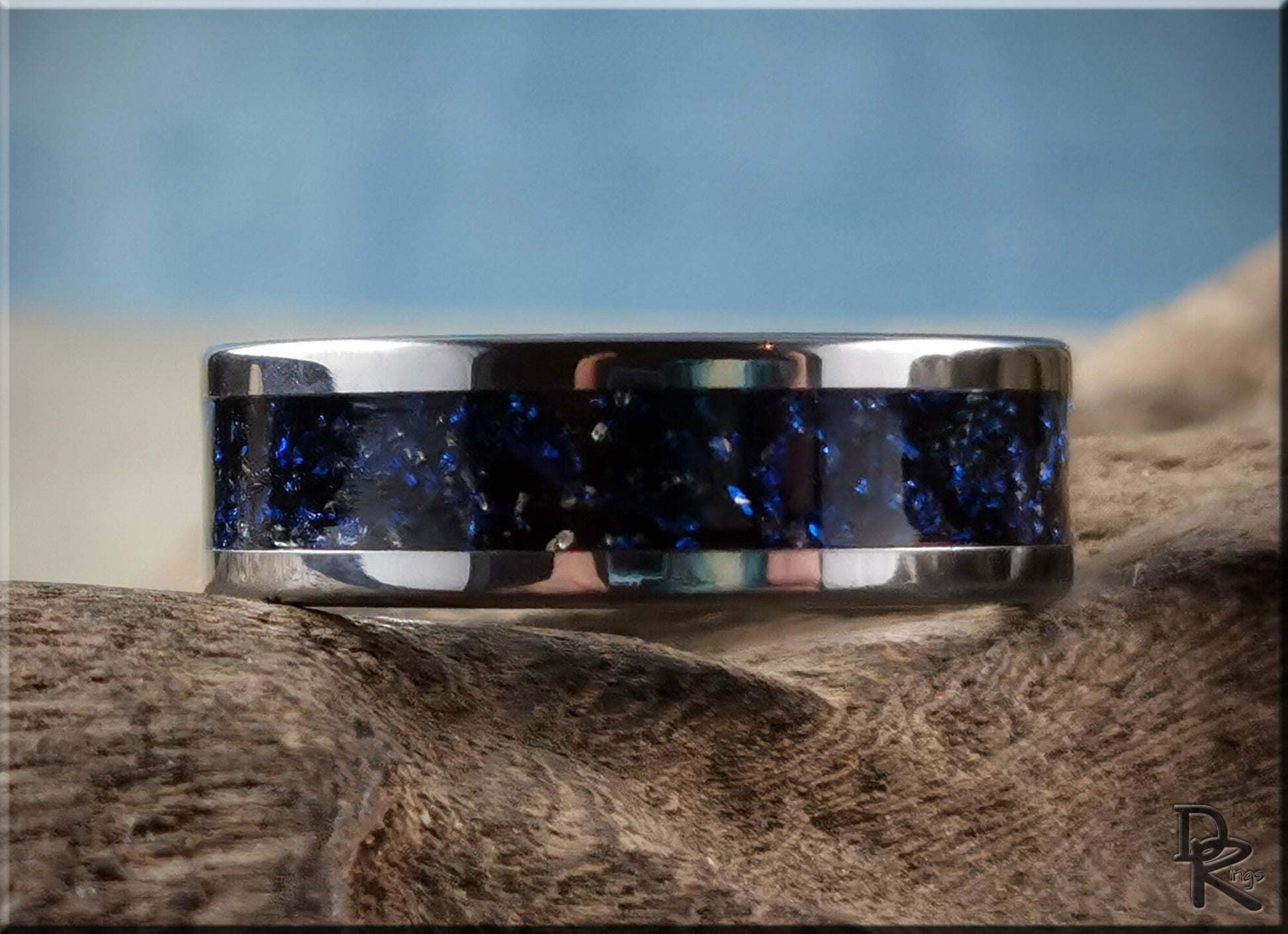 Super Titanium Channel Ring w/Cobalt German Glass inlay - metal ring