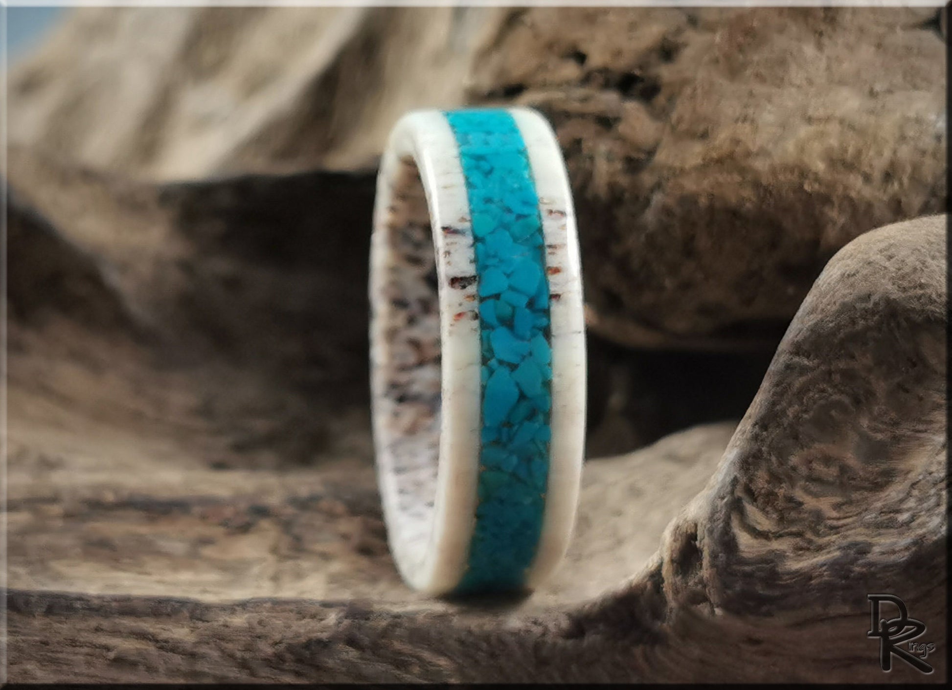 Deer Antler Channel Ring w/Chilean Turquoise inlay - antler ring