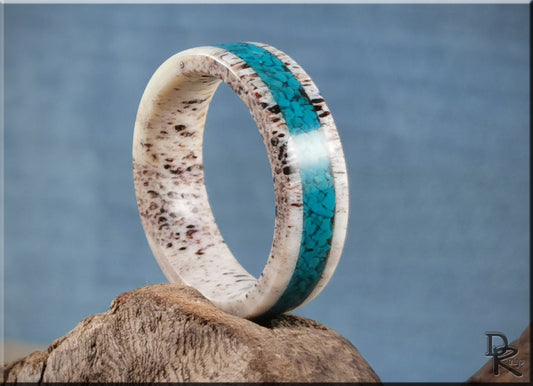 Deer Antler Channel Ring w/Chilean Turquoise inlay - antler ring