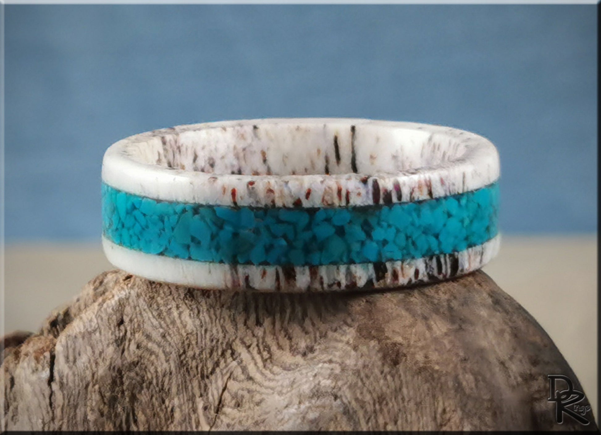 Deer Antler Channel Ring w/Chilean Turquoise inlay - antler ring