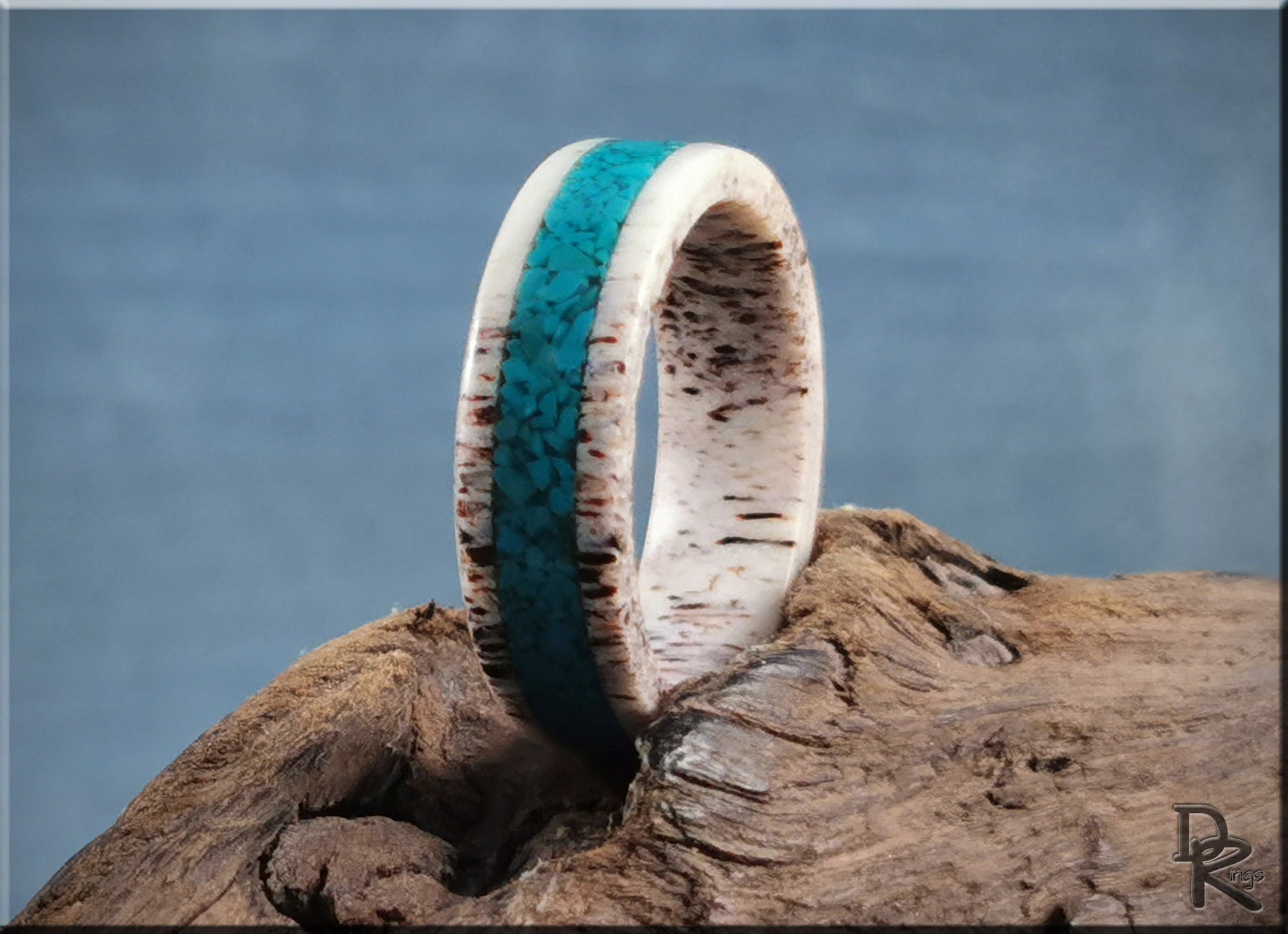Deer Antler Channel Ring w/Chilean Turquoise inlay - antler ring