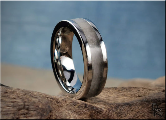 Cobalt Chrome Channel Ring w/Snow German Glass and Glow inlay - glow ring