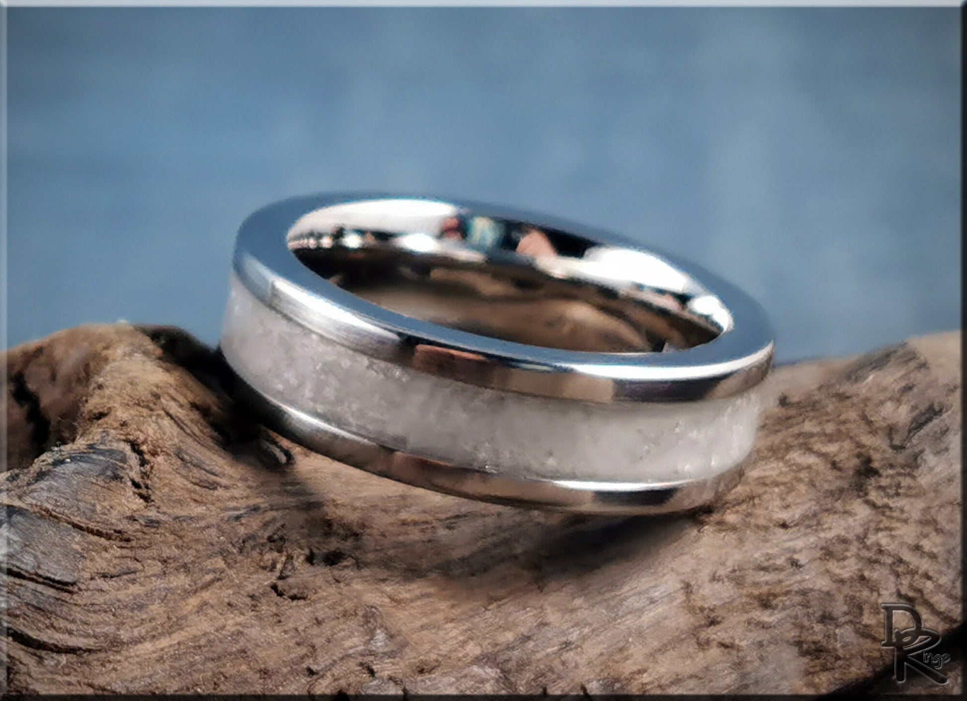 Cobalt Chrome Channel Ring w/Snow German Glass and Glow inlay - glow ring