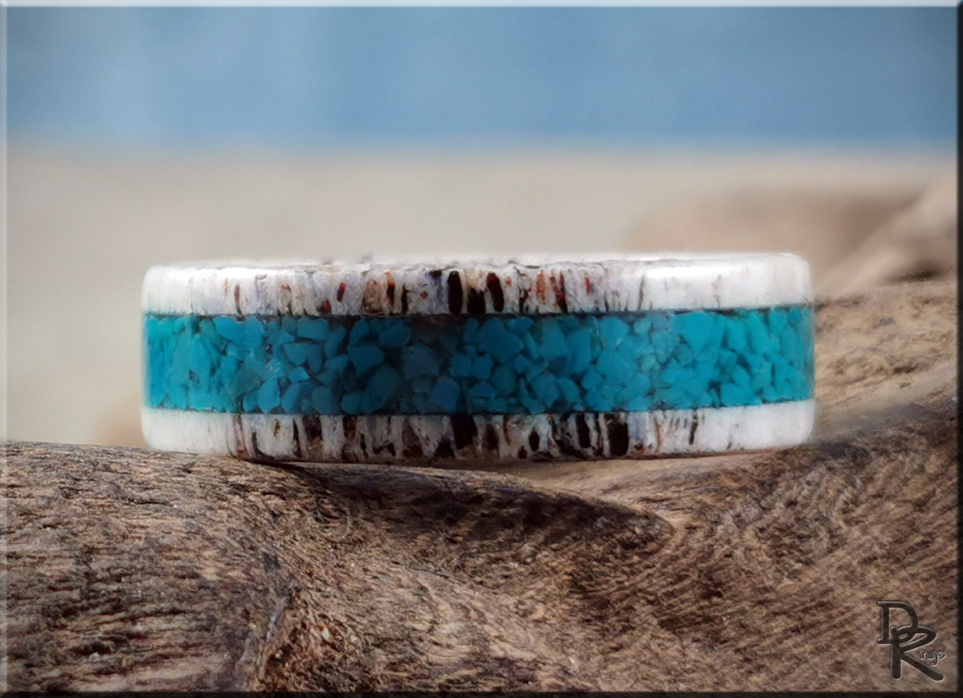 Deer Antler Channel Ring w/Chilean Turquoise inlay - antler ring