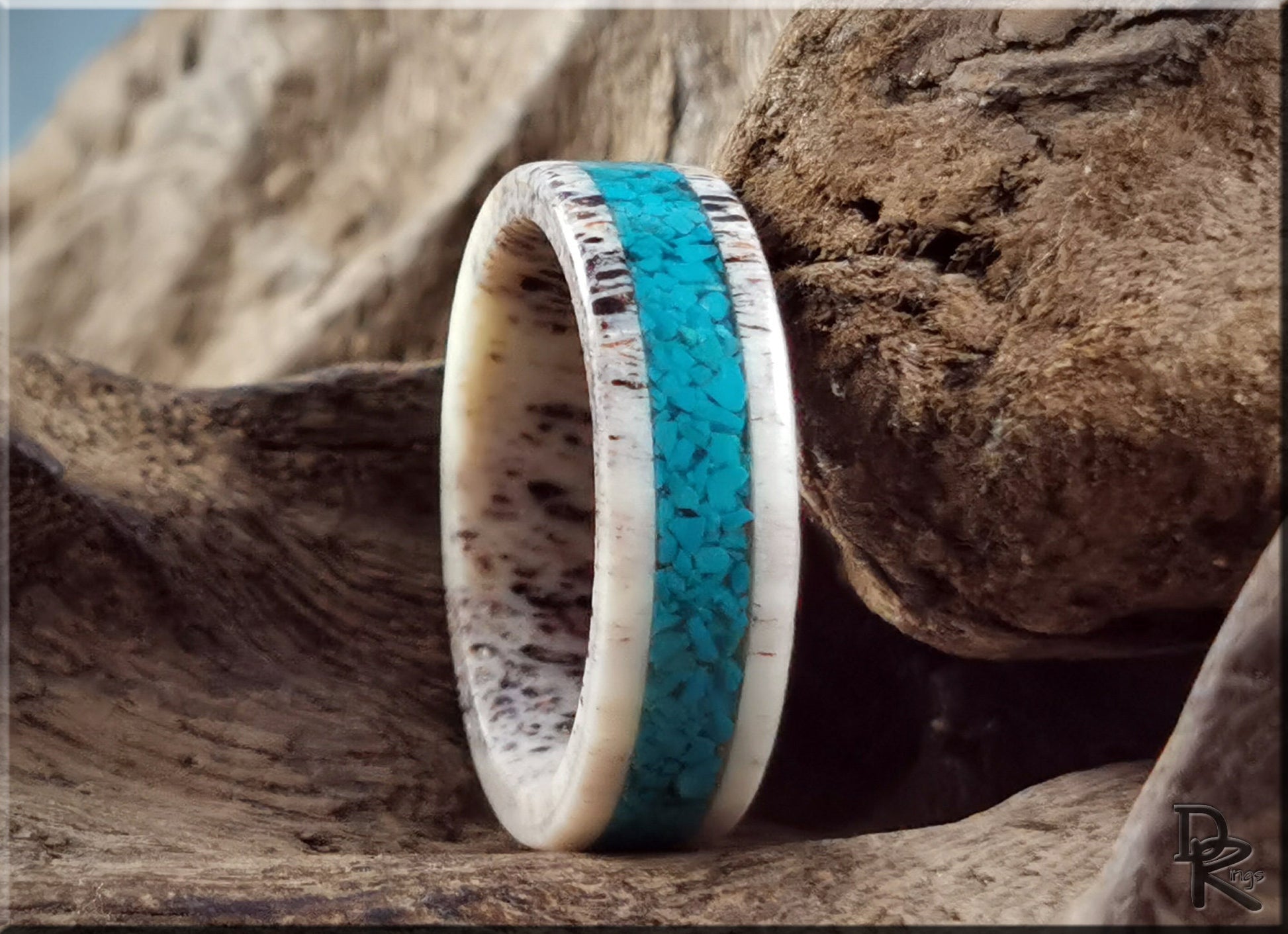 Deer Antler Channel Ring w/Chilean Turquoise inlay - antler ring
