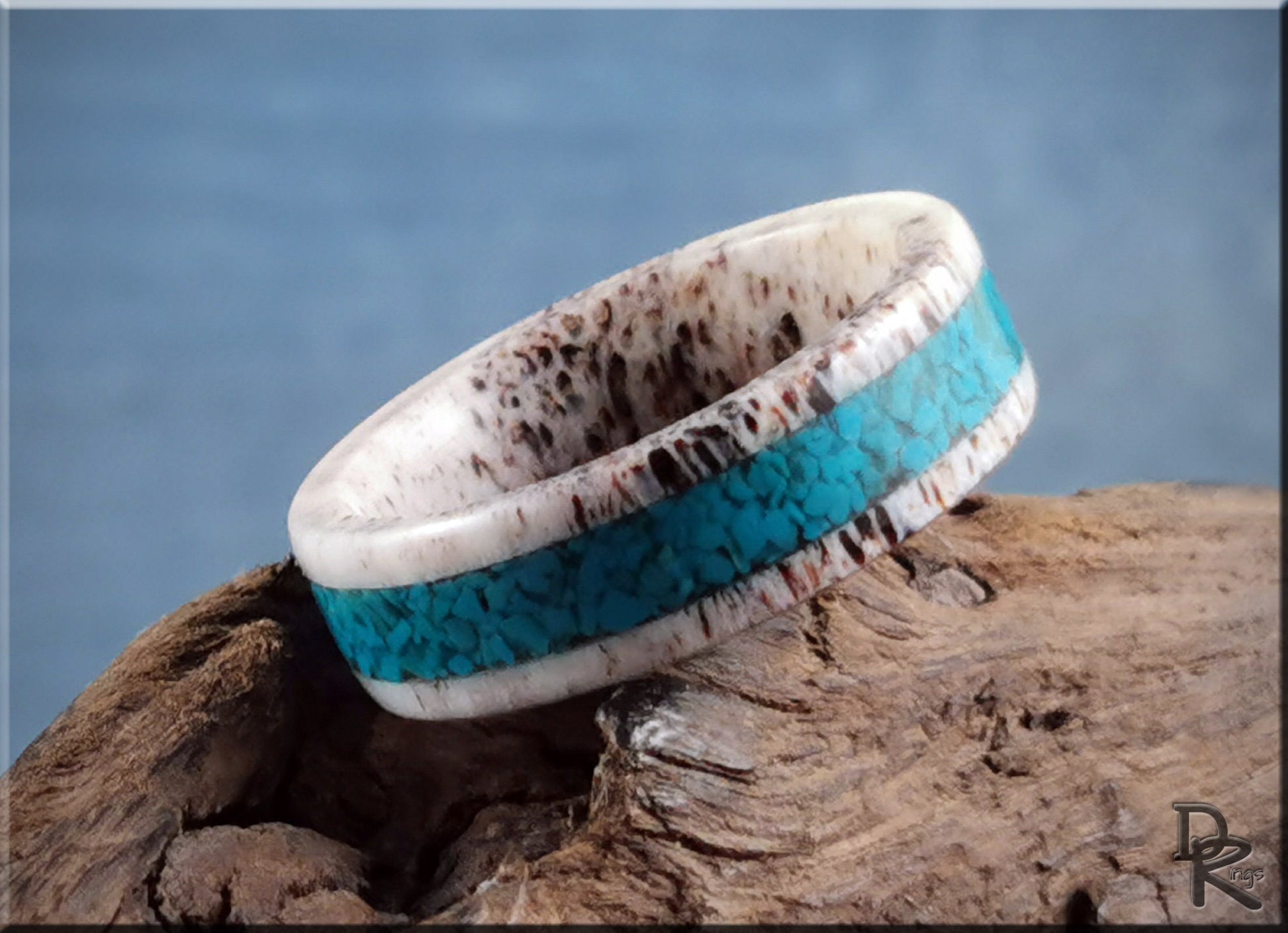 Deer Antler Channel Ring w/Chilean Turquoise inlay - antler ring