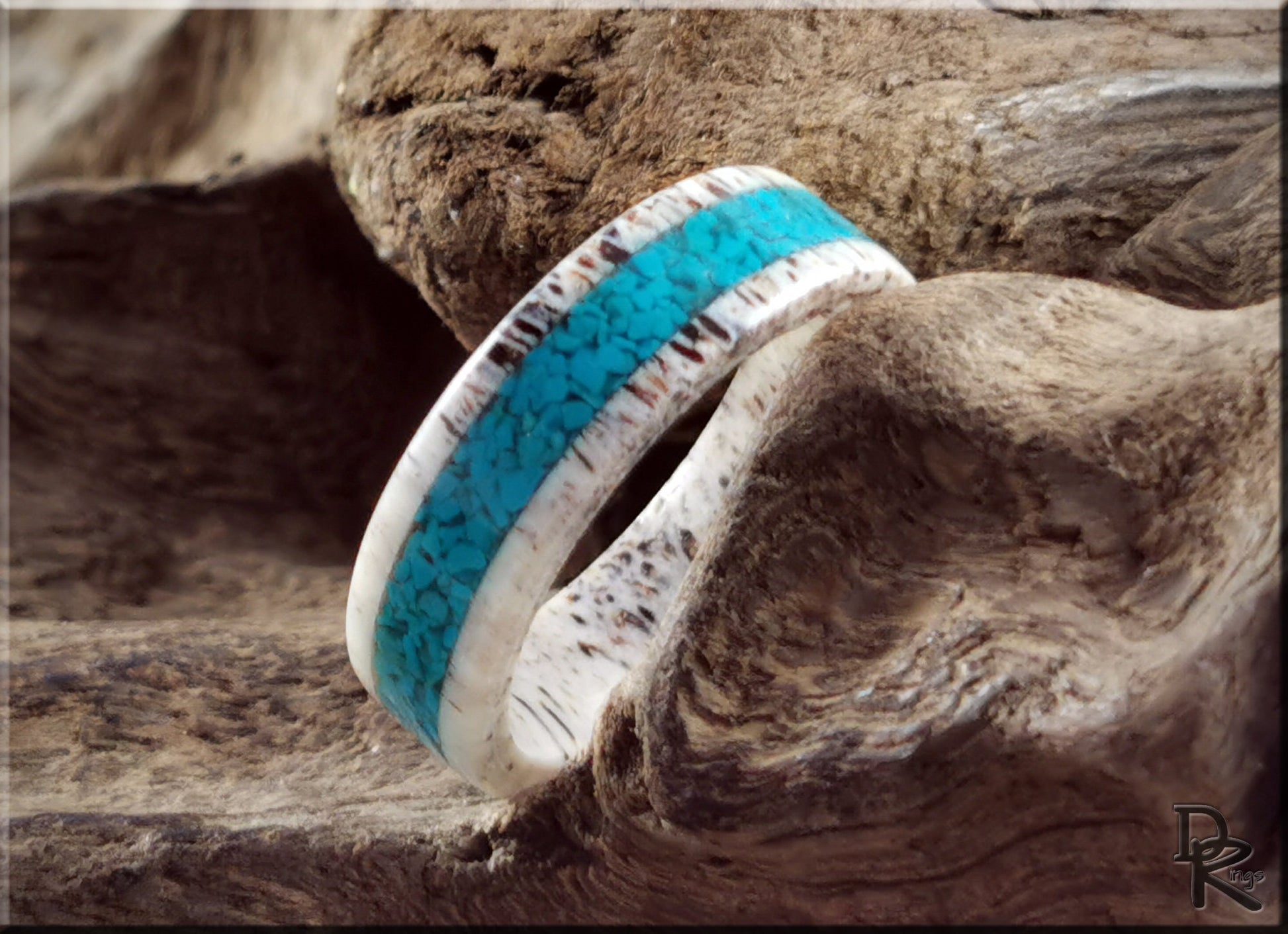Deer Antler Channel Ring w/Chilean Turquoise inlay - antler ring