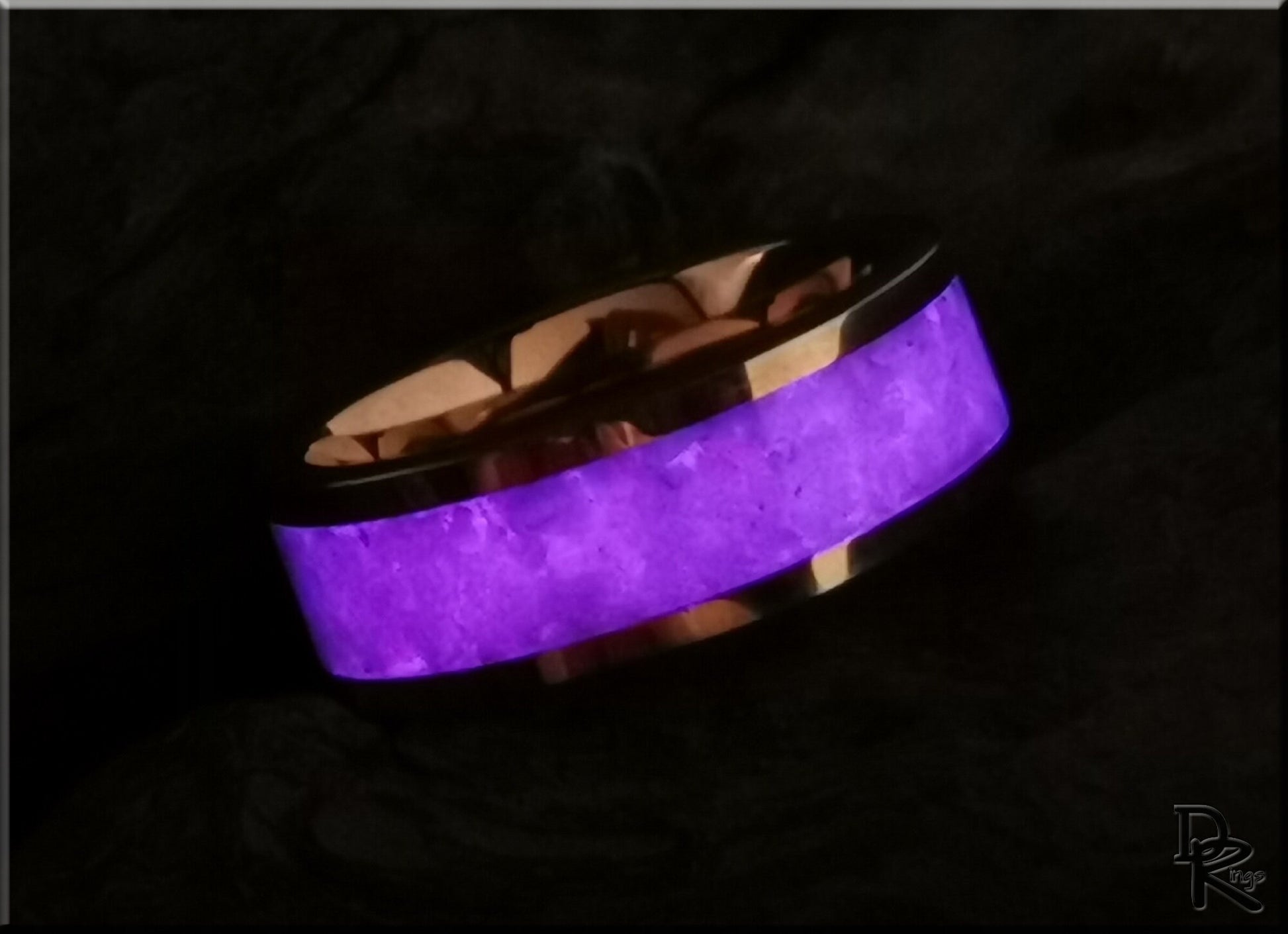 Rose Gold Plated Tungsten Carbide Channel Ring w/Pink Snow Opal and Deep Pink Glow inlay - metal ring