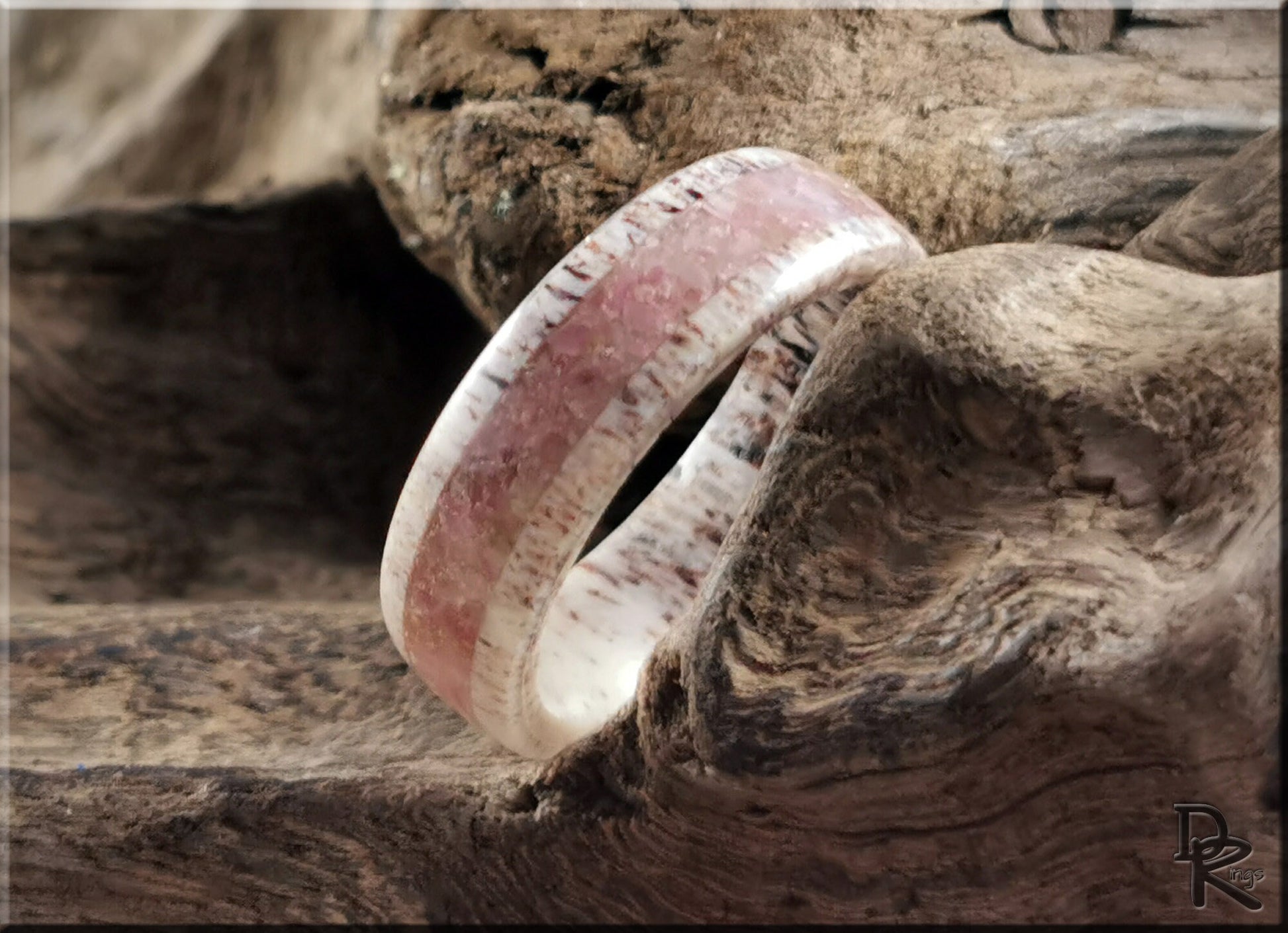Deer Antler Channel Ring w/Watermelon Tourmaline inlay - antler ring