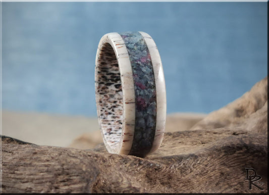 Deer Antler Channel Ring w/Kyanite-Ruby matrix inlay - antler ring
