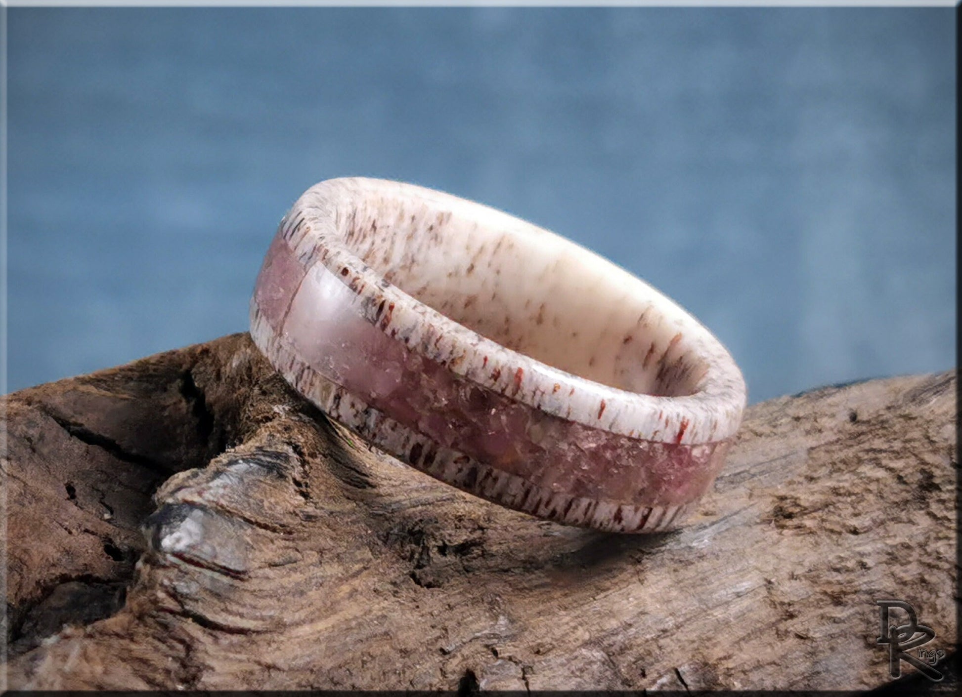 Deer Antler Channel Ring w/Watermelon Tourmaline inlay - antler ring