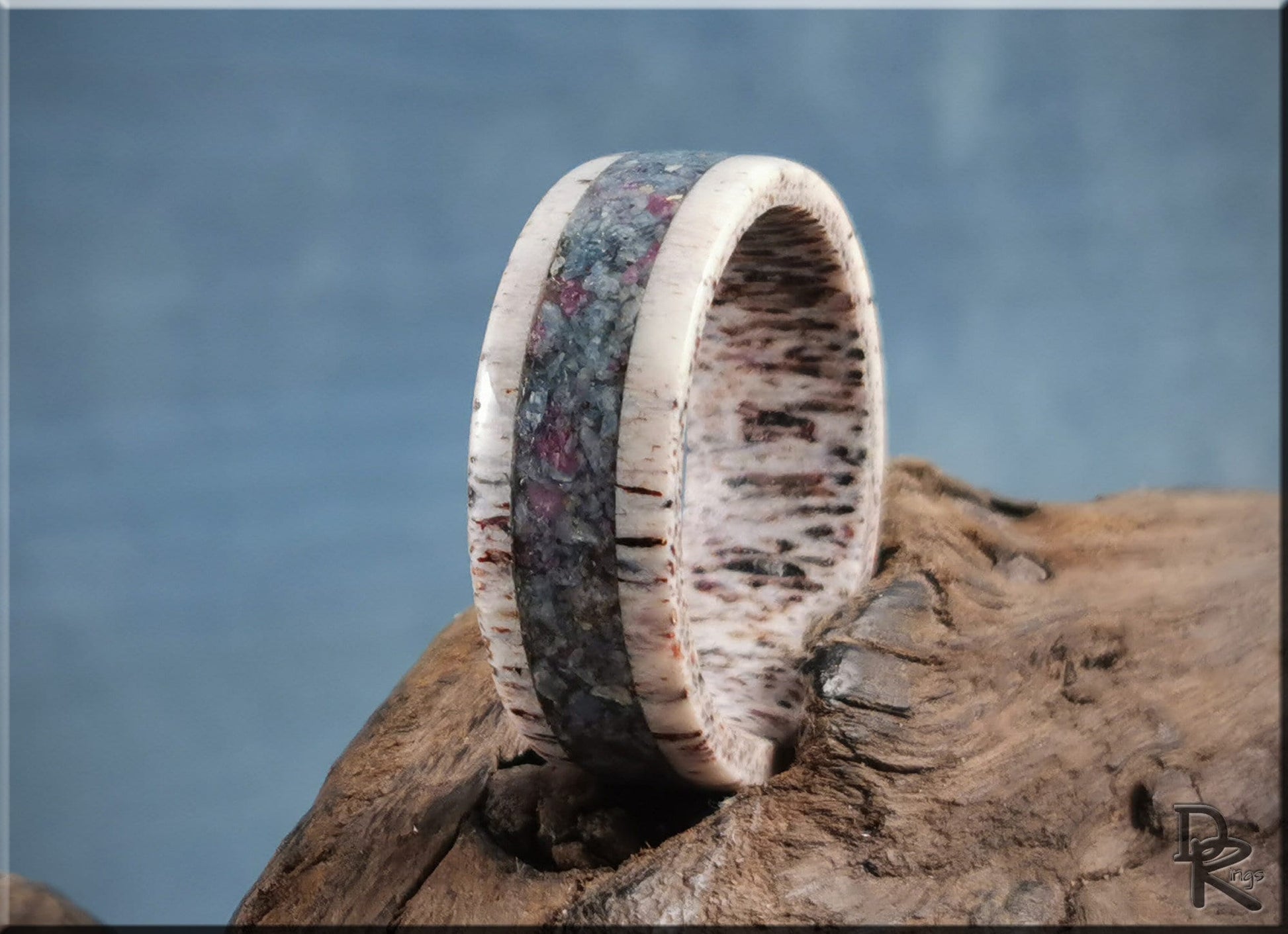 Deer Antler Channel Ring w/Kyanite-Ruby matrix inlay - antler ring