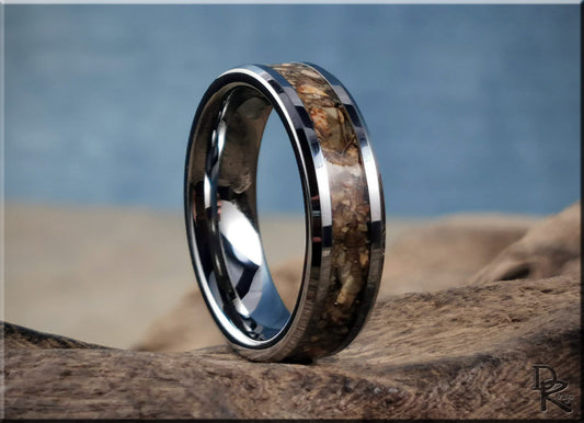 Tungsten Carbide Channel Ring w/Picture Jasper Stone inlay - metal ring
