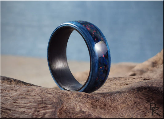 Bentwood Ring - Deep Blue Koto w/Night Indigo opal inlay on carbon fiber ring core - wood ring