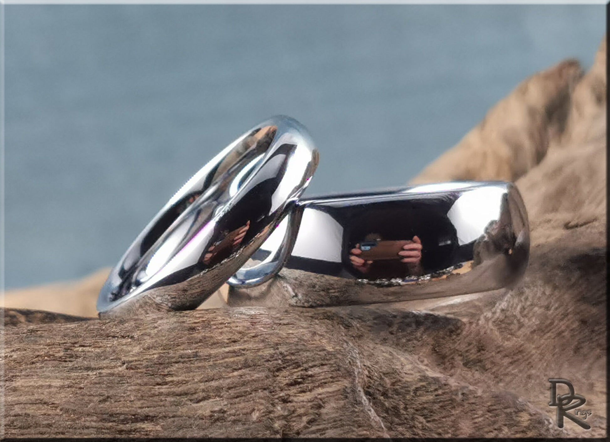 Polished Domed White Tungsten Carbide Ring Set - metal rings