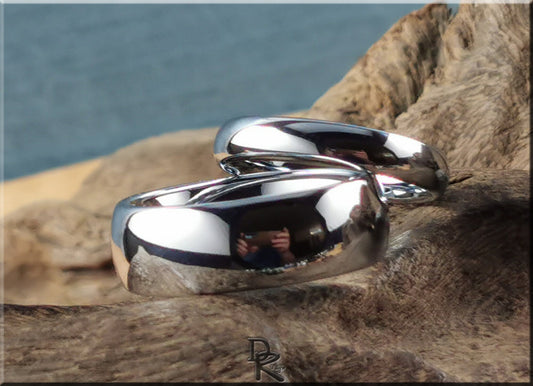 Polished Domed White Tungsten Carbide Ring Set - metal rings