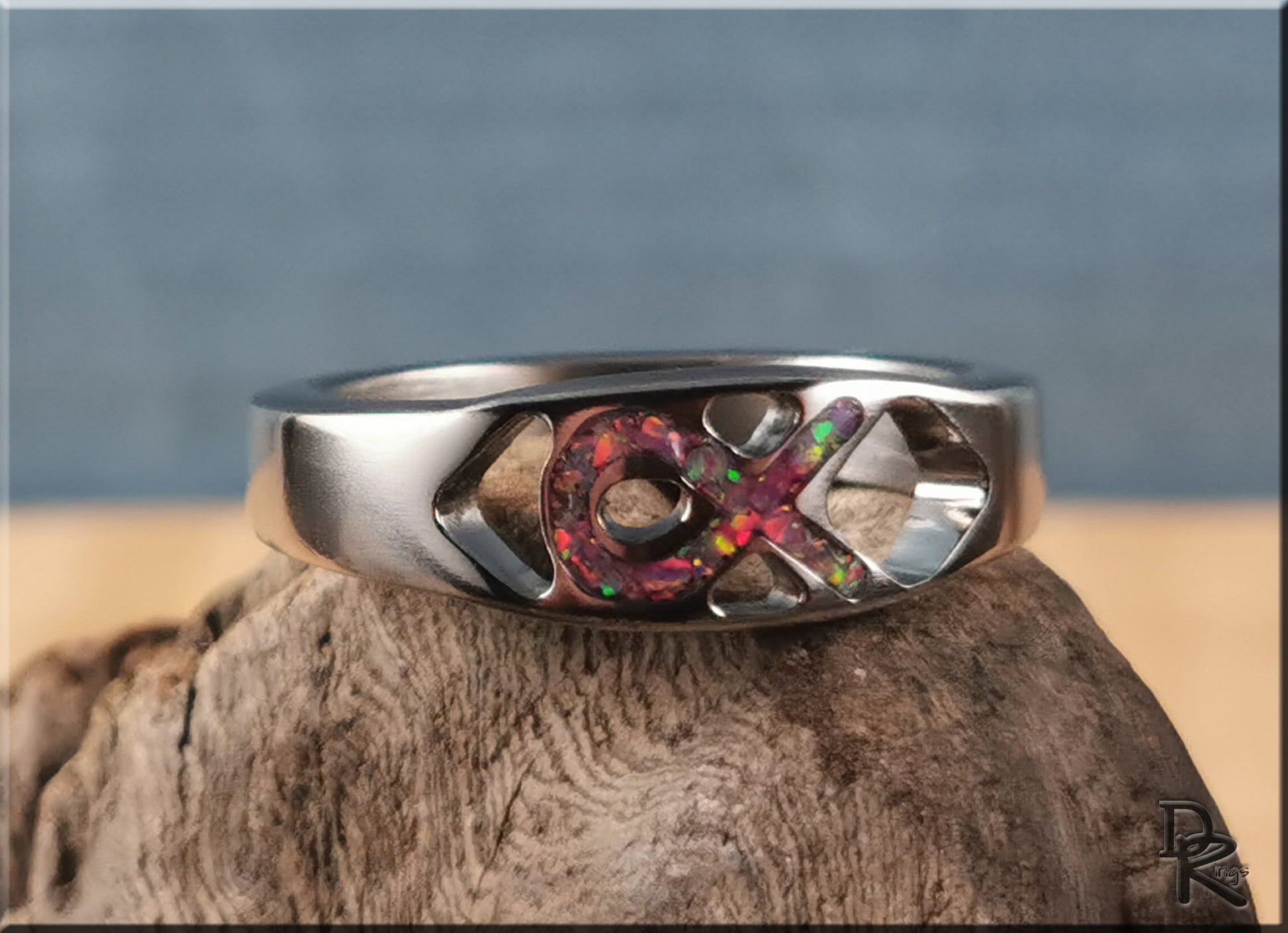 Titanium Awareness Ribbon Ring w/opal inlay - metal ring