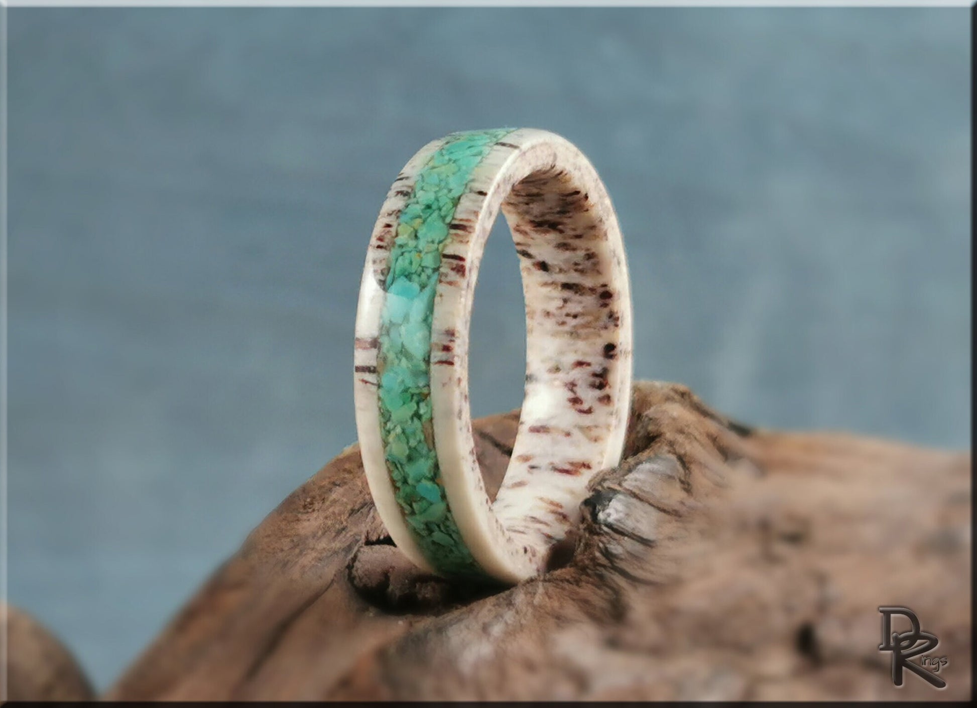 Deer Antler Channel Ring w/Tyrone Turquoise inlay - antler ring