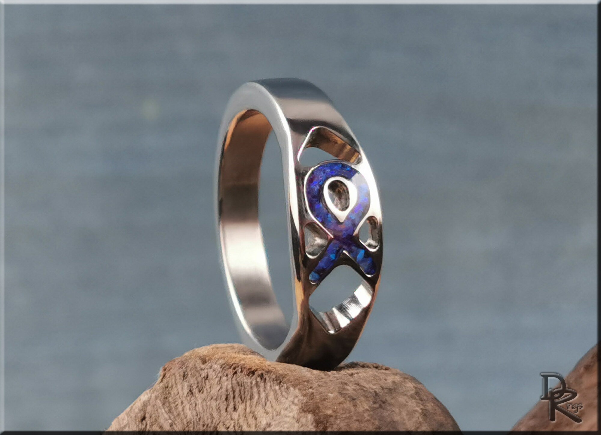Titanium Awareness Ribbon Ring w/opal inlay - metal ring